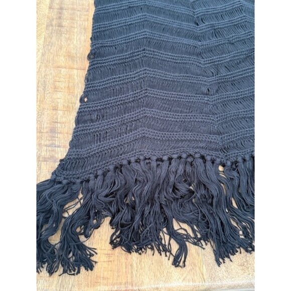 525 Fringe Dress Black XS S Open Knit Crochet Tassel Hem See-Through whimsigoth - Picture 3 of 16